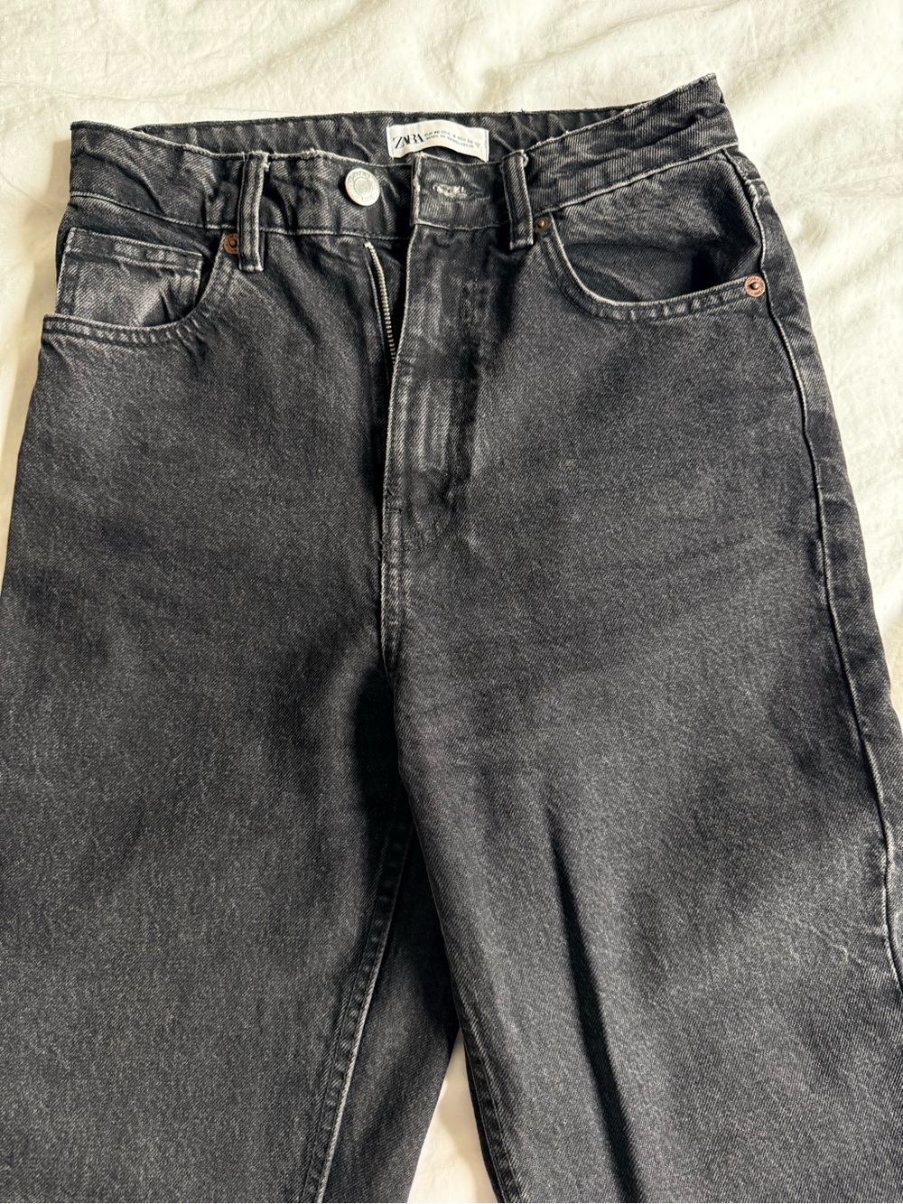Zara High-Rise Washed Charcoal Black Mom Jeans